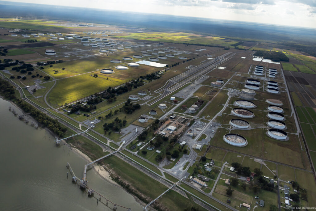 Burton Lane in St. James, a residential neighborhood surrounded by oil storage tanks.