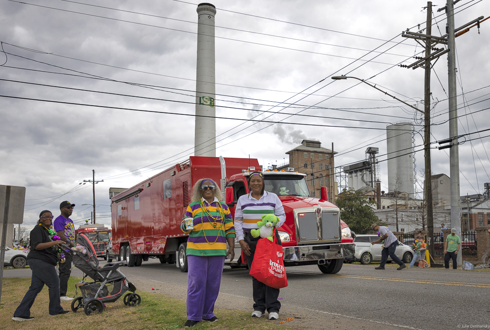 Gail LeBoeuf, co-founder of Inclusive Louisiana, at a Mardi Gras Parade in the 4th District of St. James Parish across from the Louisiana Sugar Refinery in Gramercy.