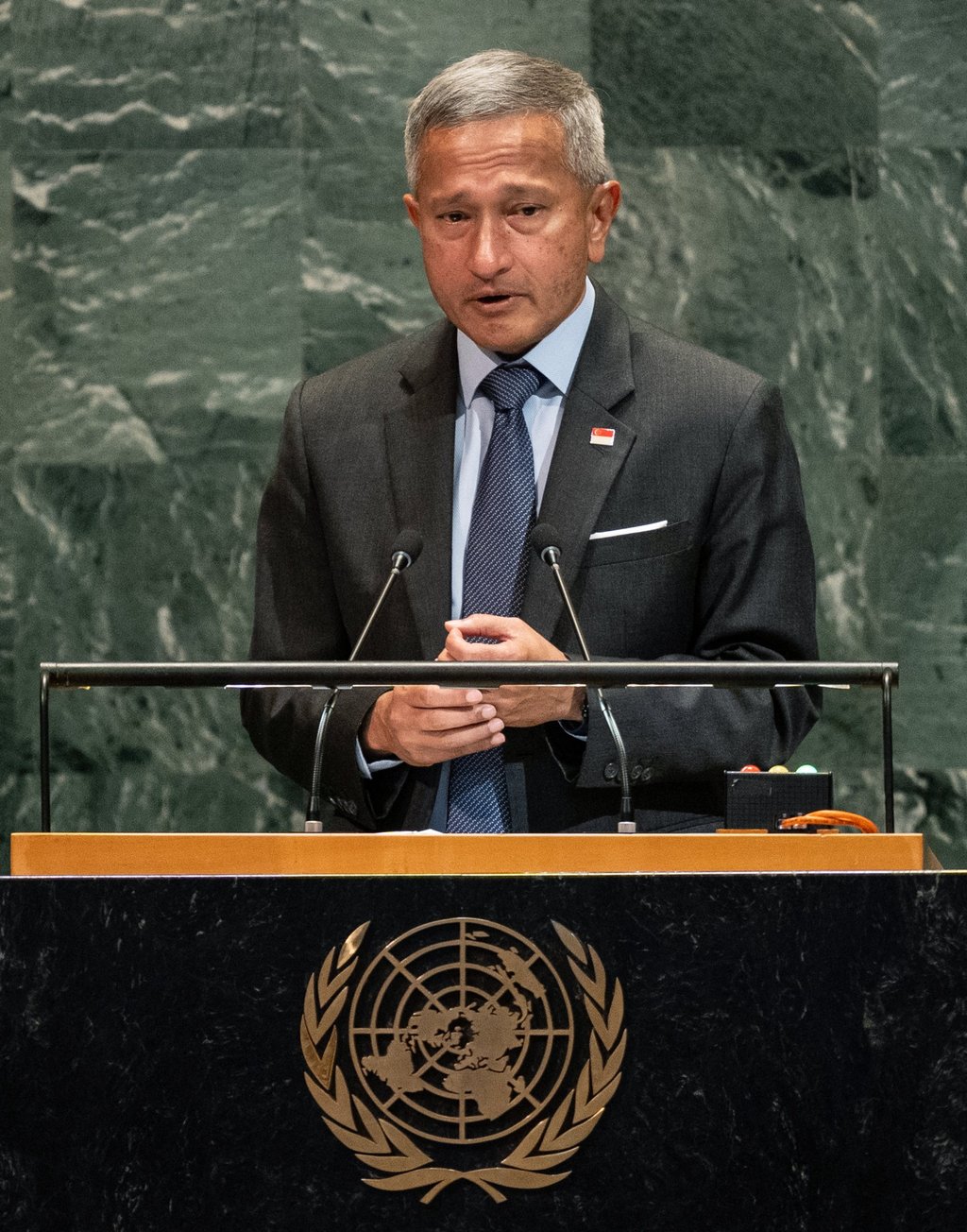 Singapore’s foreign affairs minister Vivian Balakrishnan speaks at the United Nations General Assembly in New York on September 27, 2025. Photo: EPA Singapore’s foreign affairs minister Vivian Balakrishnan speaks at the United Nations General Assembly in New York on September 27, 2025. Photo: EPA