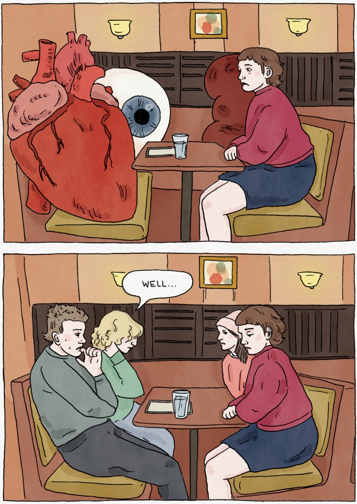 The table grows quiet. The Eye, Kidney, and Heart transform back into their human selves.