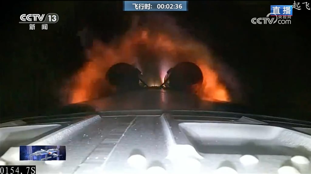 The Shenzhou-23 mission lifts off from the Jiuquan Satellite Launch Centre in Gansu province on Sunday night. Photo: CCTV The Shenzhou-23 mission lifts off from the Jiuquan Satellite Launch Centre in Gansu province on Sunday night. Photo: CCTV