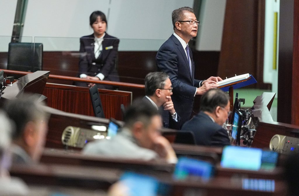 Financial Secretary Paul Chan Mo-po delivers the budget at the Legislative Council on February 25. Photo: Eugene Lee Financial Secretary Paul Chan Mo-po delivers the budget at the Legislative Council on February 25. Photo: Eugene Lee