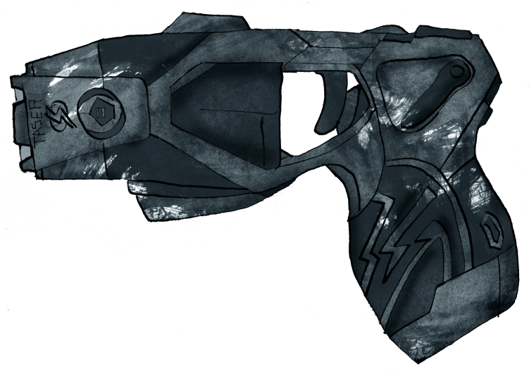 An illustration of a black Taser weapon.