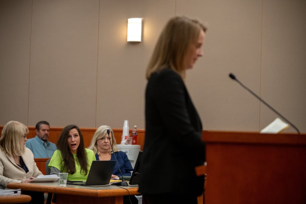 Kouri Richins (in green) reacts to an impact statement from sister-in-law Katie Richins-Benson during her sentencing hearing in Park City, Utah, on Wednesday. Photo: The Salt Lake Tribune via AP Kouri Richins (in green) reacts to an impact statement from sister-in-law Katie Richins-Benson during her sentencing hearing in Park City, Utah, on Wednesday. Photo: The Salt Lake Tribune via AP