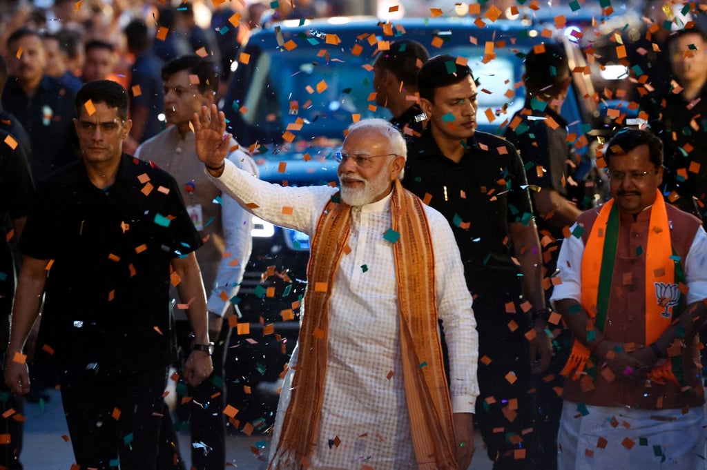 India’s Prime Minister Narendra Modi greets his supporters in New Delhi after the BJP won the Assam state assembly election on May 4. Photo: Reuters India’s Prime Minister Narendra Modi greets his supporters in New Delhi after the BJP won the Assam state assembly election on May 4. Photo: Reuters