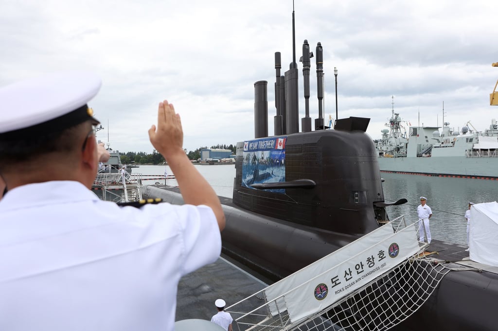 Canada hosts a South Korean submarine at a naval base in British Columbia last month. Photo: The Canadian Press/AP Canada hosts a South Korean submarine at a naval base in British Columbia last month. Photo: The Canadian Press/AP