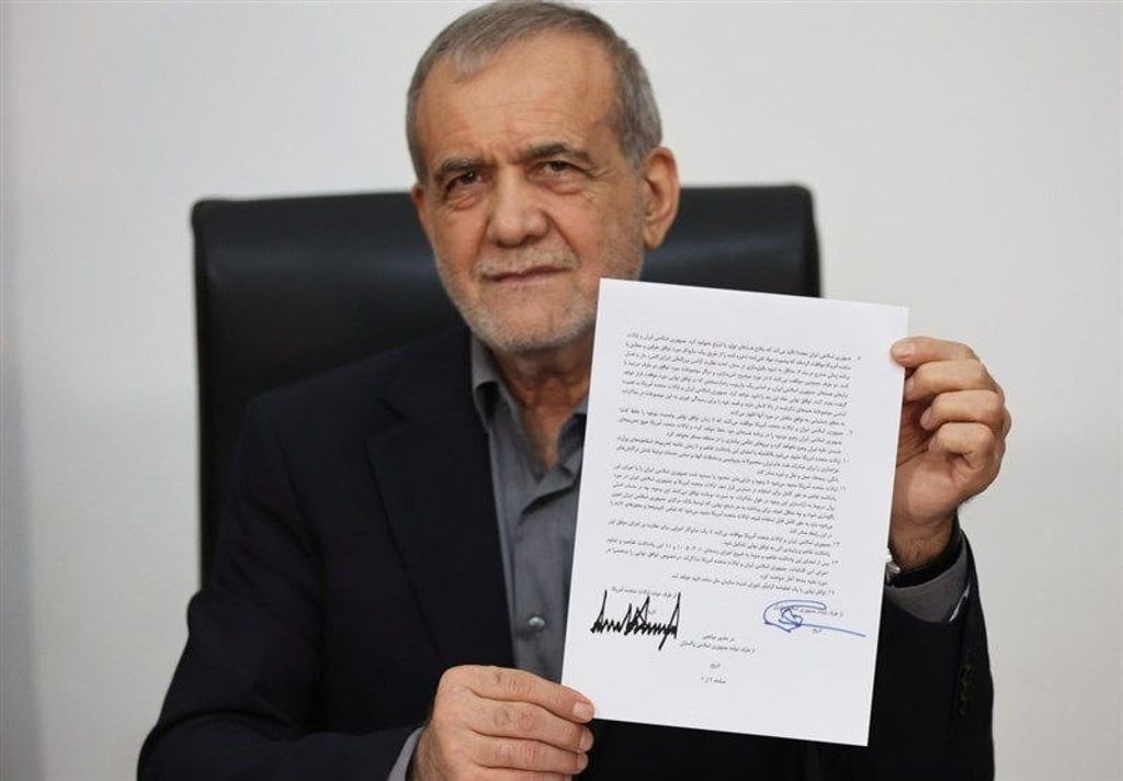 Iranian President Masoud Pezeshkian shows the memorandum of understanding with US president Donald Trump’s signature. Photo: TV IRIB/EPA Iranian President Masoud Pezeshkian shows the memorandum of understanding with US president Donald Trump’s signature. Photo: TV IRIB/EPA