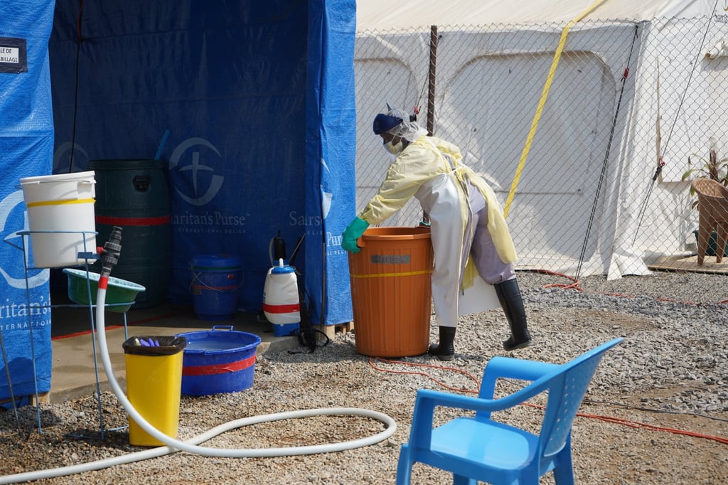 A health worker at an Ebola treatment centre in Bunia, Congo, on Monday. Photo: AP A health worker at an Ebola treatment centre in Bunia, Congo, on Monday. Photo: AP