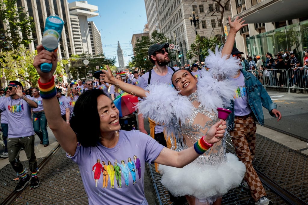 Congressional candidate Connie Chan takes part in San Francisco’s 56th annual Pride parade on June 28. Photo: AP Congressional candidate Connie Chan takes part in San Francisco’s 56th annual Pride parade on June 28. Photo: AP