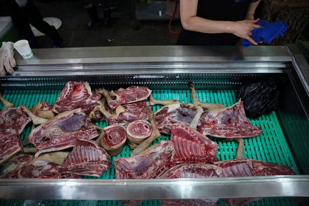 Dog meat is displayed for sale during Malbok, the last of Korea’s traditional hottest days of summer, at a restaurant selling dog meat and black goat meat stews in Seongnam, South Korea, on Friday. Photo: Reuters Dog meat is displayed for sale during Malbok, the last of Korea’s traditional hottest days of summer, at a restaurant selling dog meat and black goat meat stews in Seongnam, South Korea, on Friday. Photo: Reuters