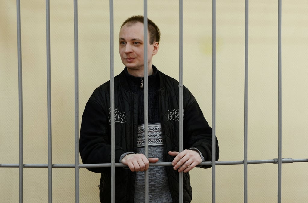 Former US marine Robert Gilman attends a court hearing in Voronezh, Russia, in April. Gilman, who served in the US marines from August 2019 until August 2020, was arrested in January 2022 in Voronezh. Photo: Reuters Former US marine Robert Gilman attends a court hearing in Voronezh, Russia, in April. Gilman, who served in the US marines from August 2019 until August 2020, was arrested in January 2022 in Voronezh. Photo: Reuters