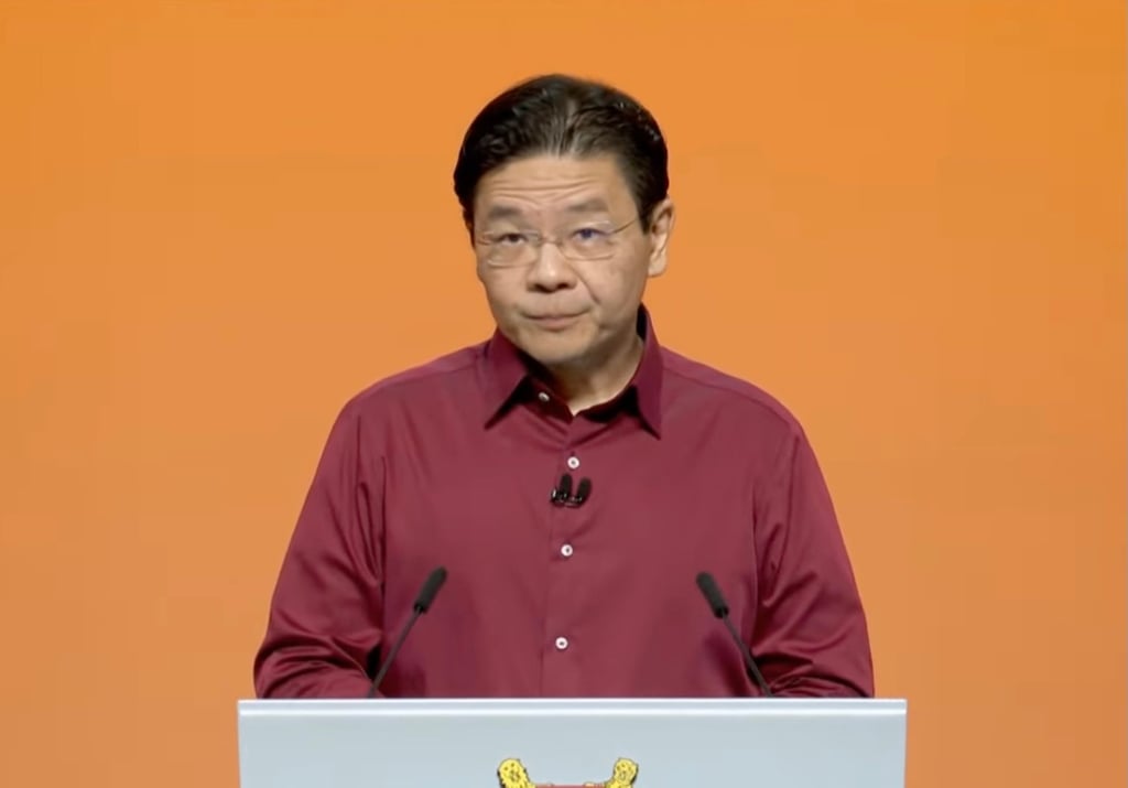 Singapore’s Prime Minister Lawrence Wong during the National Day Rally speech on Sunday. Photo: YouTube/CNA Singapore’s Prime Minister Lawrence Wong during the National Day Rally speech on Sunday. Photo: YouTube/CNA