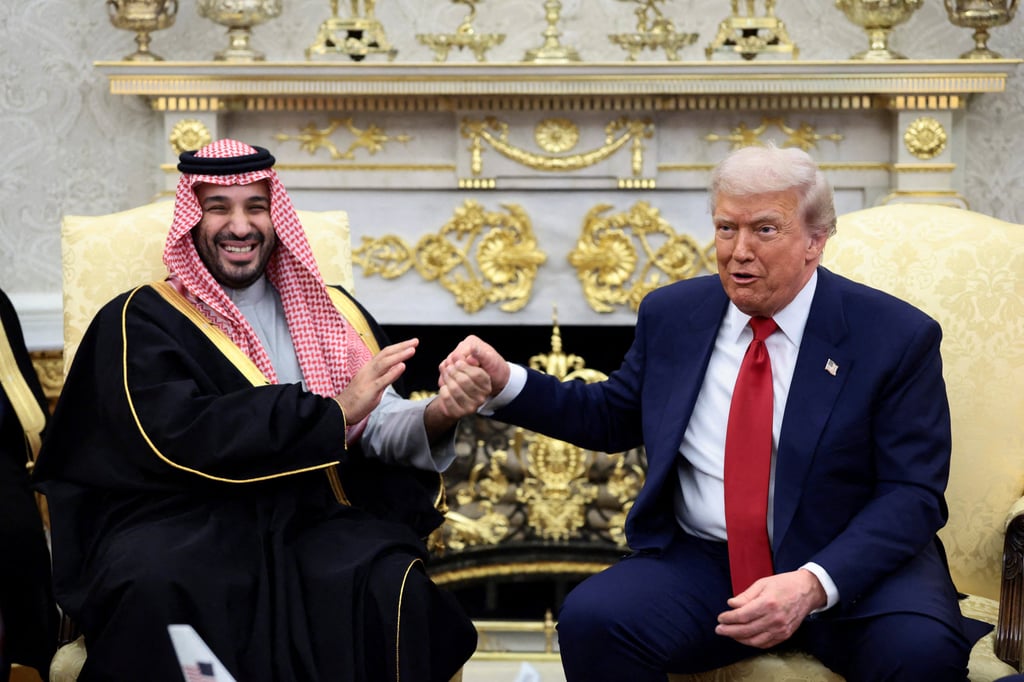 US President Donald Trump and Saudi Crown Prince and Prime Minister Mohammed bin Salman hold hands during a meeting in the Oval Office in November 2025. Photo: Reuters US President Donald Trump and Saudi Crown Prince and Prime Minister Mohammed bin Salman hold hands during a meeting in the Oval Office in November 2025. Photo: Reuters