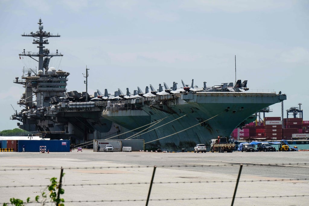The USS Abraham Lincoln is seen docked at Laem Chabang Port, near the Thai city of Pattaya, on Thursday. Photo: AFP The USS Abraham Lincoln is seen docked at Laem Chabang Port, near the Thai city of Pattaya, on Thursday. Photo: AFP