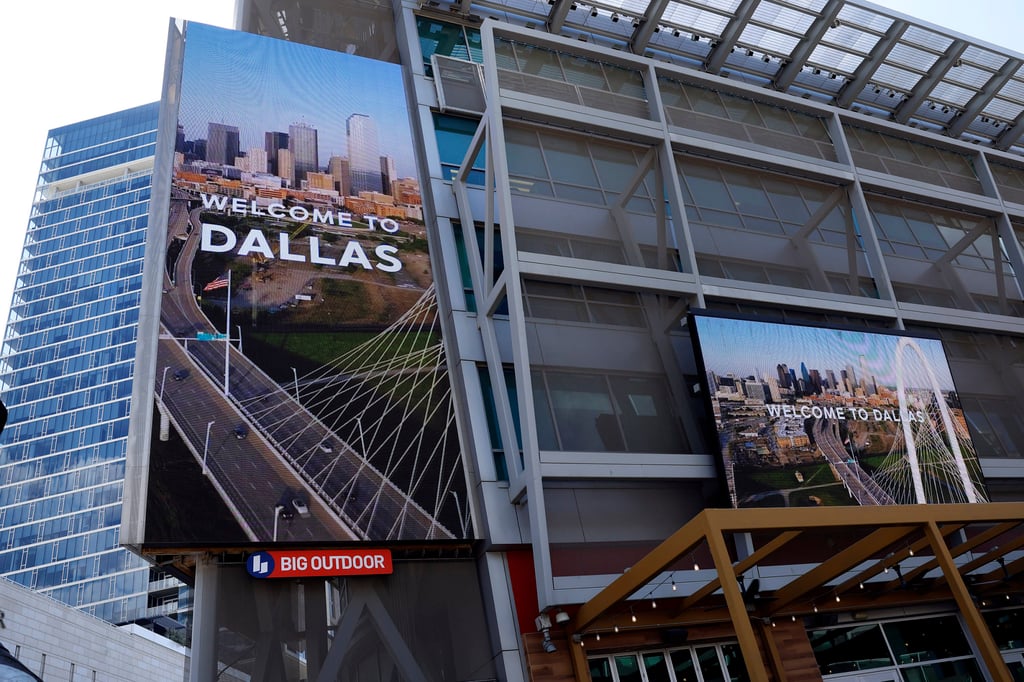 A “Welcome to Dallas” video plays in Victory Plaza in August ahead of the Republican Party’s first-ever Midterm Convention at the American Airlines Centre in Dallas. Photo: TNS A “Welcome to Dallas” video plays in Victory Plaza in August ahead of the Republican Party’s first-ever Midterm Convention at the American Airlines Centre in Dallas. Photo: TNS